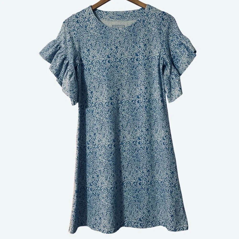 Duffield Lane Cora Ruffle Sleeve Blue Botanical Print Mini Dress Sz XS NWOT
